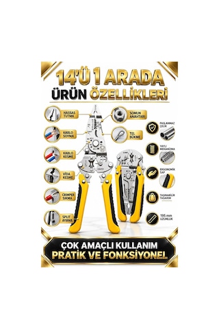14 Ü 1 Arada Çok Amaçlı Hibrit Pense Kablo Soyma Kesme Crimper Te