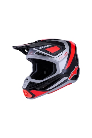 Alpinestars Sm7 Rıs Off-Road Cross Kaskı Gümüş - Kırmızı -  Siyah