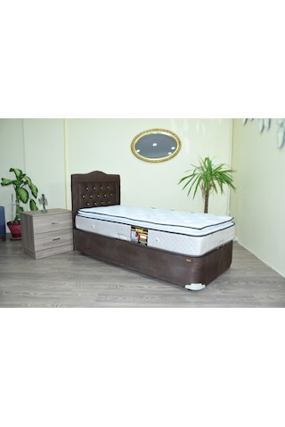 Baza TayTüy Kahverenk Silin Kumaş model Metal Çelik Fırın Boya Ful Ortopedik pedli Yatak 100*200cm
