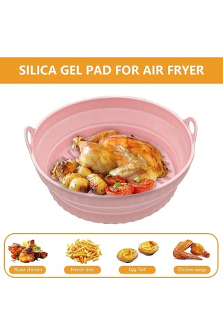 Katlanabilir Airfryer Pişirme Kabı Silikon Pişirme Seti 6 Litreye Kadar Tüm Cihazlara Uygun Pembe