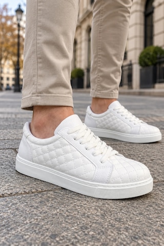 Mevese Egitserp Bağcıklı Cilt Kapitone Desenli Erkek Günlük Sneaker Ayakkabı - Beyaz