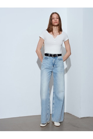 Dilvin 32688 %100 Pamuk Basic T-shirt-ekru