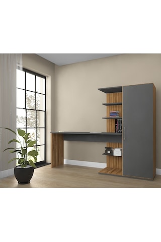 Bicabin Bicabin Narin Raflı Dolaplı Çalışma Masası Antrasit/Garda Antrasit