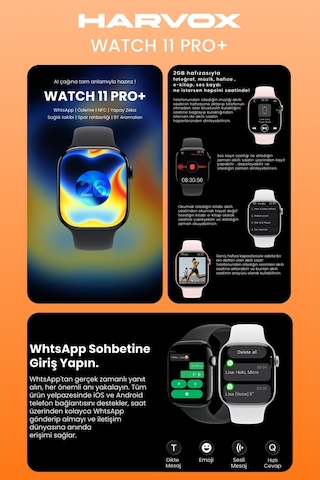 Harvox Watch 11 Pro+ Akıllı Saat Apple İphone Ve Android Tüm Telefonlara Uyumlu 46mm Turuncu