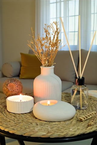 Dekoratif Kase İçinde Mum,tealight Mumluk,vazo,oda Kokusu 4lü Set Altlık Ve Çiçek Dahil Değildir Beyaz