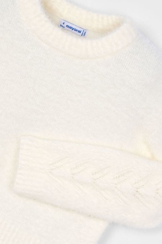 Kız Çocuk Kolları Desenli Yumuşak Dokulu Triko Kazak - Ekru SiYAH