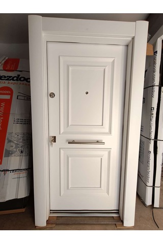 Beyaz Renk Çelik Kapı Modeli Sağ Açılım Ürün Ölçüleri - Açılış Yönü - 90X200 Dolu Demir Kapı - Içeri Sağ