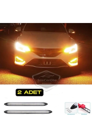 Selamlamalı Kayar Sinyalli Araba Gündüz Farı Esnek Gündüz Ledi Drl Led Lamba Güçlü Işık Açılış Animasyonlu 12v Su Geçirmez Sarı Beyaz 2 Adet 27.5 Cm
