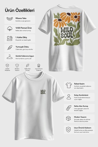 Spoyi Wild Soul Tasarımlı %100 Pamuk Yarım Oversize Beyaz T-shirt