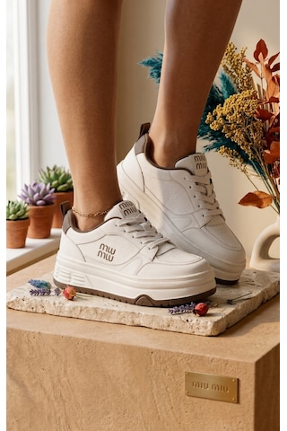 Mlu Mlu Kadın Kışlık Sneaker Su Geçirmez Kaydırmaz Ortopedik Yüksek Taban Beyaz Bej
