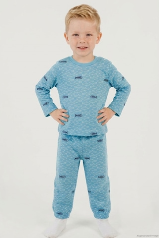 Breeze Erkek Bebek Pijama Takımı Deniz Temalı Köpekbalığı Desenli 9 Ay - 3 Yaş , Turkuaz