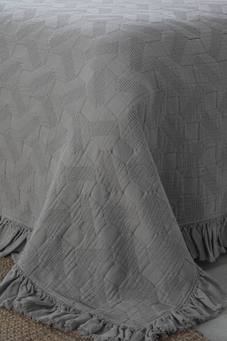 Ecocotton Tanya Gri %100 Organik Pamuk Çift Kişilik Pike Yatak Örtüsü Takımı Gri