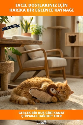 Şarjlı Peluş Uçan Kuş Oyuncak Kediler İçin Eğlenceli Av Aracı