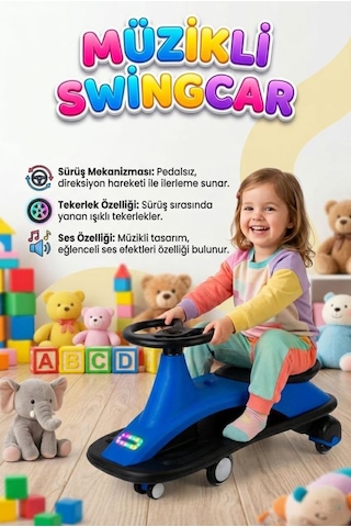 Müzikli Ve Işıklı Tekerlekli 1 Fonksiyonlu Pedalsız Eğitici Bin-git Oyuncak Karınca Kaykay Mavi