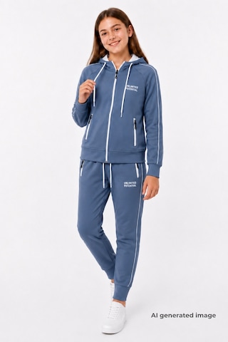 Pina Kids Kız Çocuk Scuba Unlimited Çift Şeritli Kapüşonlu Reglan Kol Dalgıç Kumaş Eşofman Takımı Esf7023 Indigo