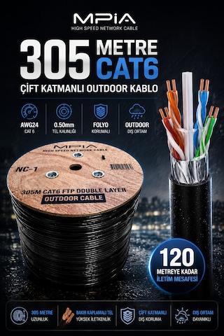 Mpıa 305 Metre Cat6 Utp Outdoor İnternet Kablosu 0.50mm Çift Katmanlı Folyo Korumalı Awg24 Diğer