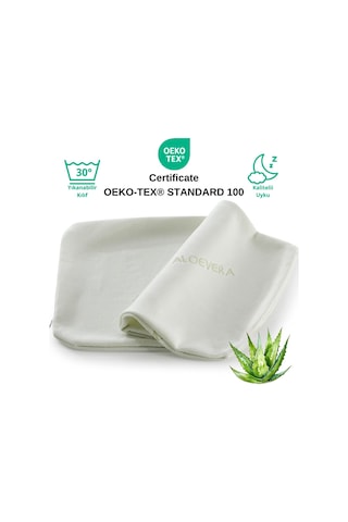Rudu Aloevera Yastık Kılıfı Visco Visko 60x40x14cm Beyaz - Yeşil
