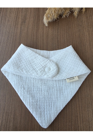 Sleepy Panda Nakışlı Müslin Bandana Önlük Beyaz