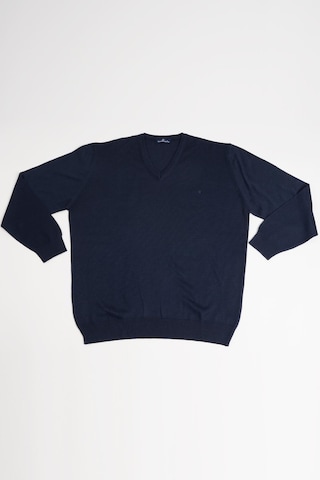 Woolen World V Yaka Battal Büyük Boy Yünlü Triko Kazak Lacivert