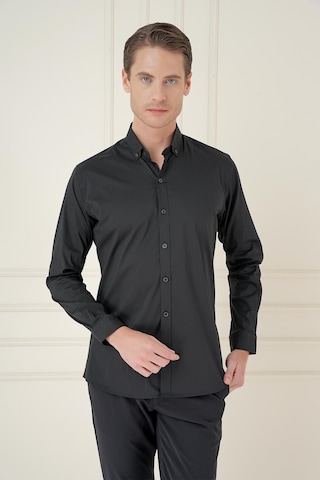 Efor Slim Fit Düğmeli Yaka Esnek Klasik Siyah Gömlek Gk 746 Siyah