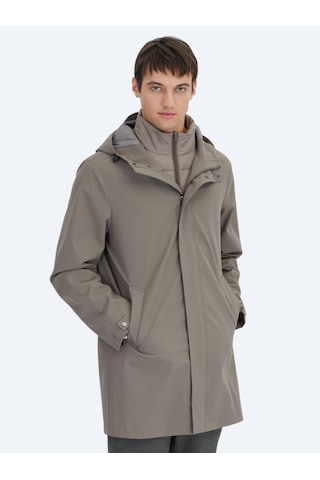 Haki Oversize Fit Kruvaze Yaka Casual Dokuma Pardesü Haki