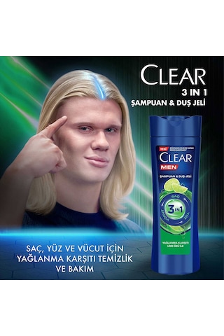 Clear Men Lime Özü Yağlanma Karşıtı 3 in 1 Şampuan ve Duş Jeli 3 x 350 ML