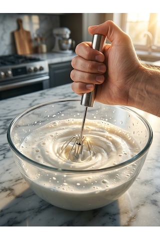 Pratik Portatif Paslanmaz Çelik Basmalı Otomatik Çırpıcı Süt Kahve Ayran Köpürtücü Manuel Mikser - Metal Gümüş