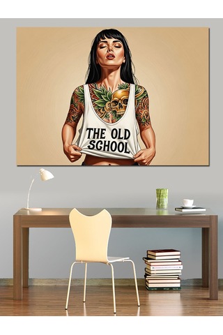 The Old School Dövmeli Kadın Dekoratif Kanvas - Mdf Ahşap Tablo