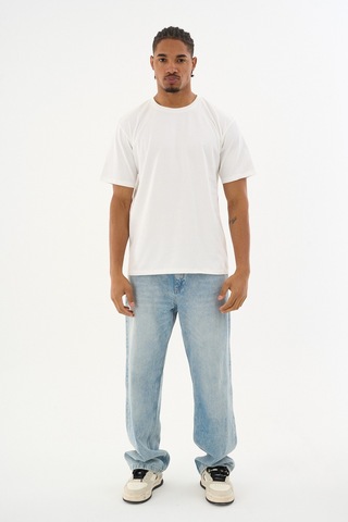 Dechers Erkek %100 Organik Pamuklu Yumuşak Dokulu Comfort Fit Bisiklet Yakalı T-shirt E222 Beyaz