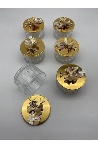 6'lı Gold Kapaklı Timeless Cam Tatlı, Dondurma Kasesi, Çerezlik, Reçellik, Çeyizlik, Sunumluk Kase Gold