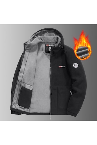 Snapbuy Kapüşonlu, Polar Erkek Ceket Siyah