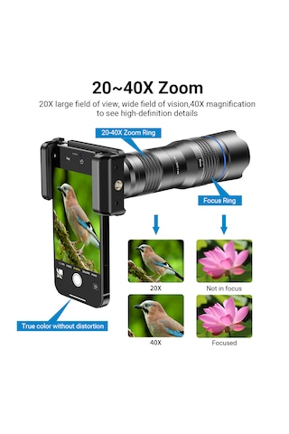 Apexel 20-40x Akıllı Telefon Telefoto Lens Kiti Tanımlandığı Gibi
