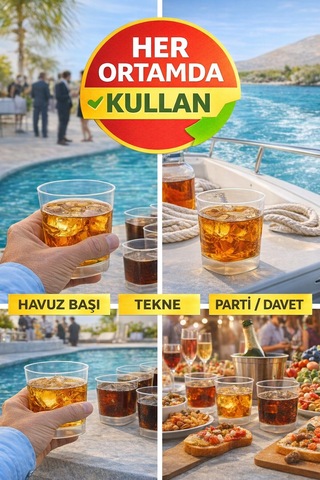 10'lu Set Viski, Meşrubat Kare Plastik Bardak 220 Cc