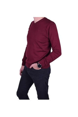 Regular Fit Bordo Erkek Pamuklu Düz Triko Kazak, Ot-Kzk-20011 Bordo
