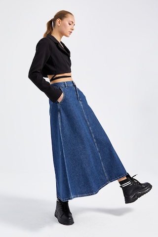 it's basic Kadın Mavi Renk Vinca A Tipi Kesim Denim Etek
