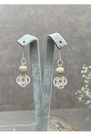 Şems Düğümü Gümüş Kazaziye Küpe Siyah Beyaz