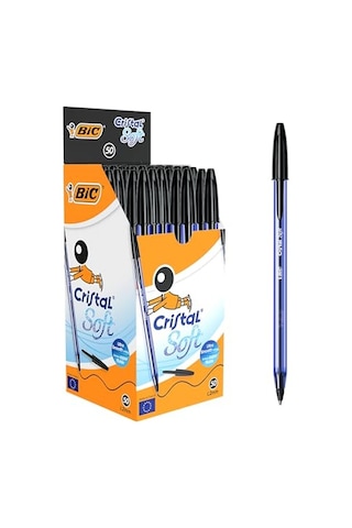 Ayrex Cristal Soft Tükenmez Kalem, Siyah, 50'li Kutu, 1.2 Mm Orta Kalınlıkta Uç, Şeffaf Gövde, Delikli Kapak Genel