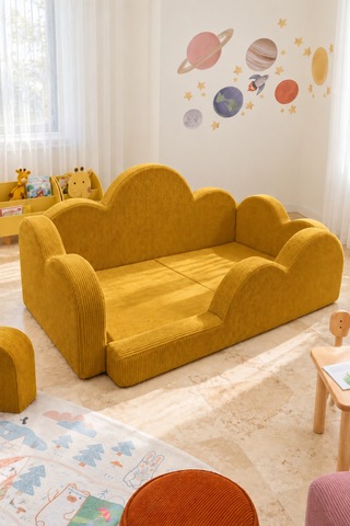 Funbed Junior Bulut Tasarımlı Çocuk Yatağı, Karyola Ve Oyun Matı Seti Hardal - 938609351