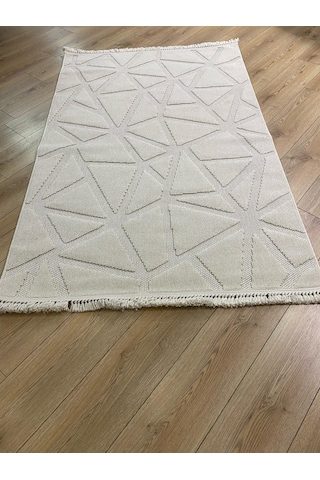 Çam Halı Enti Halı Togo 7503 Beyaz Geometrik Desenli Makine Halısı