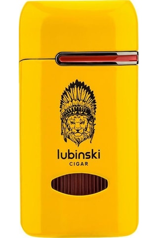 Lubinski Lion Kapaklı Delicili Tek Torch Puro Çakmağı Sarı