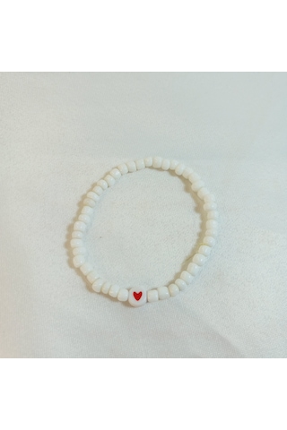 Crystal Atelier Beyaz Renkli Boncuklu Kalp Bileklik Beyaz