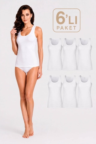Hepsine Rakip Kadın Likralı Geniş Askılı Pamuklu Atlet 6 Lı Paket Beyaz