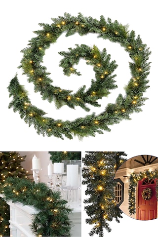 270cm Işıklı Garland Büyük Boy Yılbaşı Ağaç Çam Dalı Dekor Led