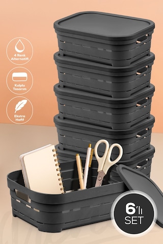 6'lı Kapaklı 2,8 Litre Delikli Saklama Kutusu Antrasit Antrasit