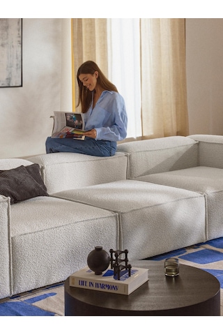 Most Mollis Orta Modül Berjer Silinebilir 01 Beyaz Lüks Bukle Kum Beyaz