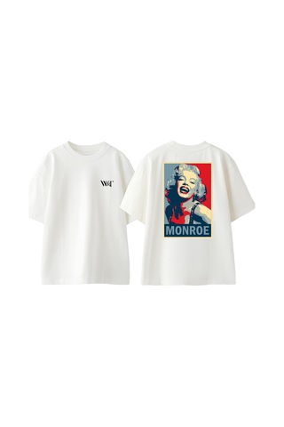 Thewert Monroe Tasarım Sırt Baskılı Pamuk Beyaz Oversize T-shirt