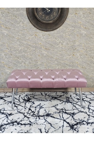 Zafir Krom Kaplama Sivriltme Ayaklı 90 Cm Puf Bench - Puf - Bench - Kasalı Oturak - Oturak - Yatak Ucu Puf Pembe