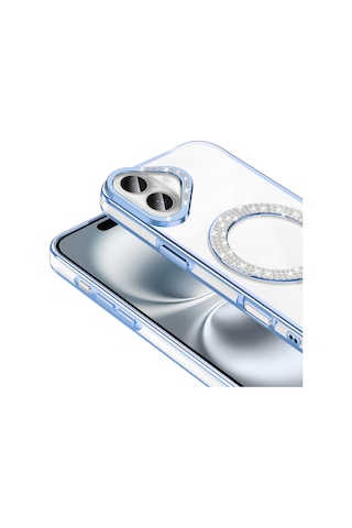 Apple Uyumlu iPhone 16 Kılıf Pırlanta Taş Tasarımlı M-safe Şarj Özellikli Zore Karetta Silikon Kapak Siyah
