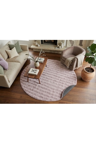 Dream Soft Yuvarlak Pembe Yumuşak Yüzeyli Kaymaz Makinede Yıkanabilir Halı Renkli