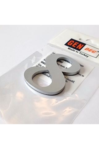 Gendec Kapı Numarası 8Cm No:8 Metalik Gri Kendinden Yapışkanlı Nu